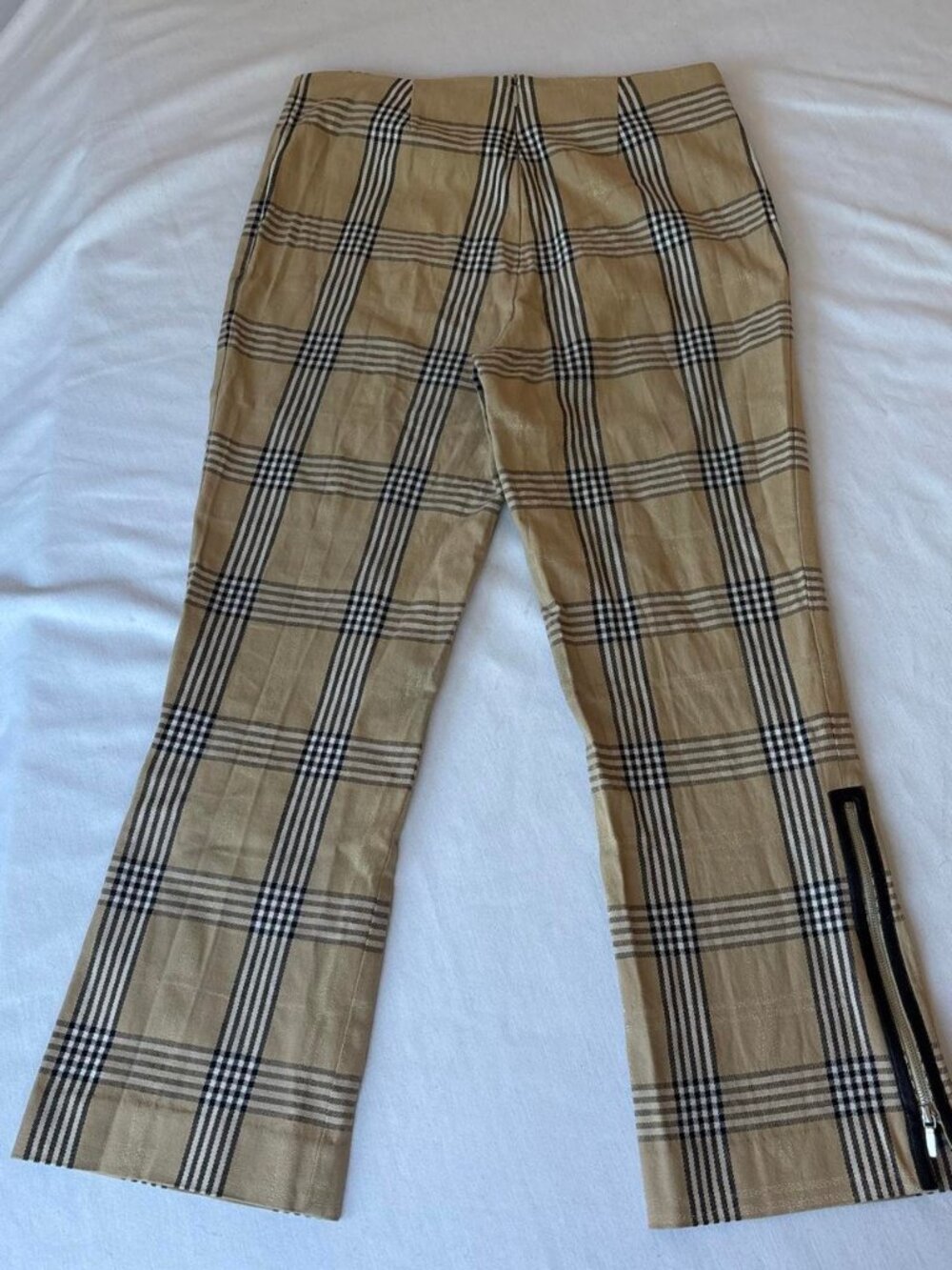 Vintage 90s Bebe Plaid Leather Trim Ankle Zip Flare Trousers 6 - Picture 8 of 8